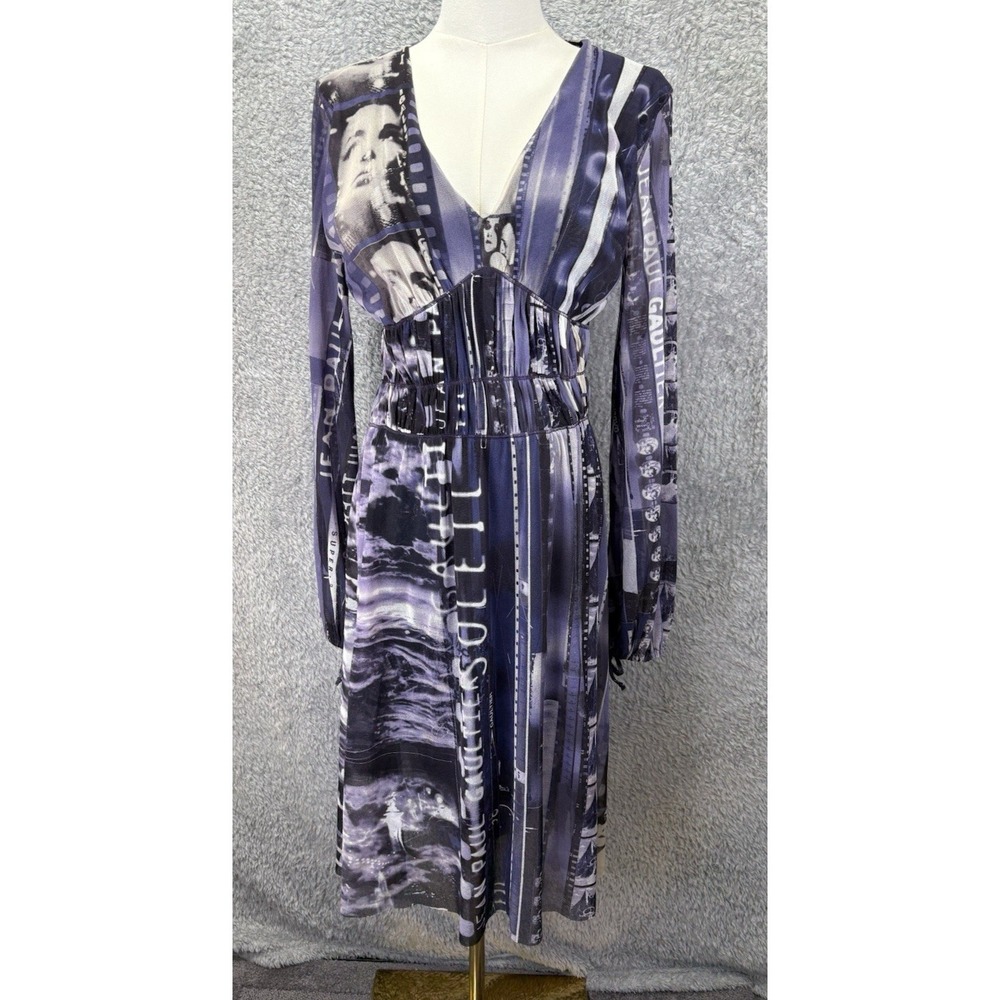 Jean Paul Gaultier Soleil Mesh Dress Film Strip Graphic Print Sheer Sz M Italy